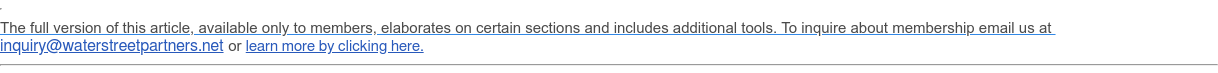 The full version of this article, available only to members, elaborates on certain sections and includes additional tools. To inquire about membership email us at inquiry@waterstreetpartners.net <mailto:inquiry@waterstreetpartners.net> or learn more by clicking here. <https://www.waterstreetpartners.net/membership>