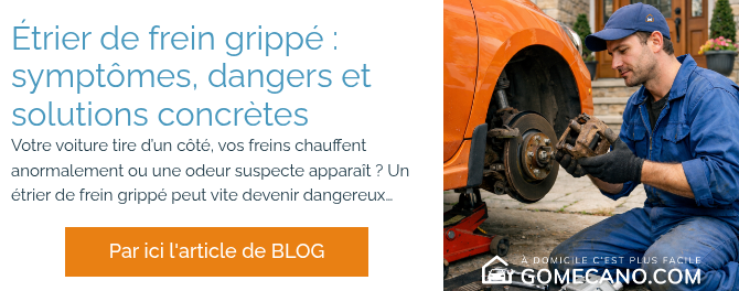Étrier de frein grippé : symptômes, dangers et solutions concrètes Votre voiture tire d’un côté, vos freins chauffent anormalement ou une odeur suspecte apparaît ? Un étrier de frein grippé peut vite devenir dangereux…&nbsp; &nbsp;